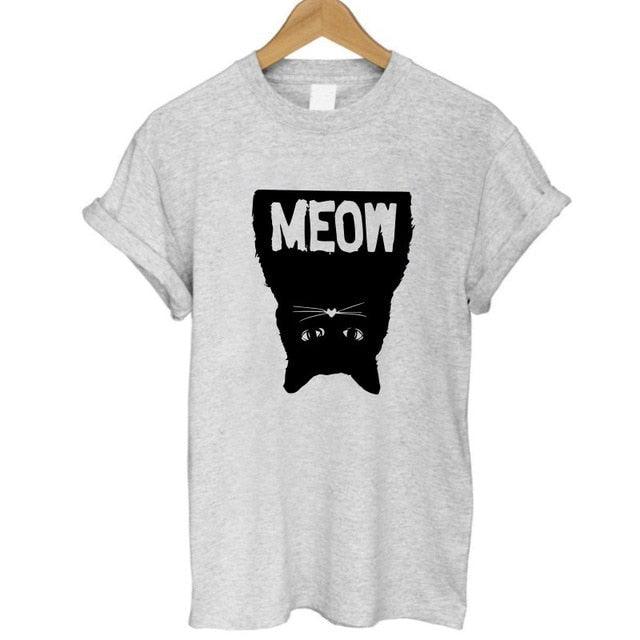 100% Cotton Meow Print Women Cat Casual Funny Shirt Top Tee Hipster T-Shirt The Clothing Company Sydney