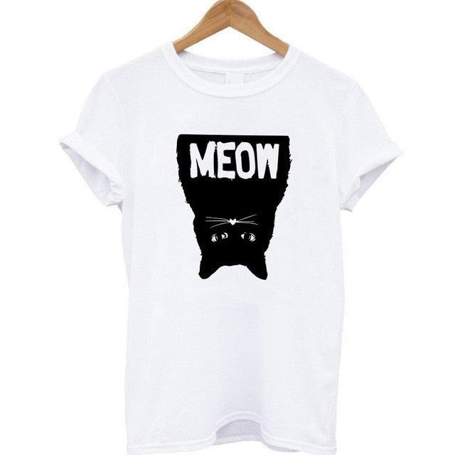 100% Cotton Meow Print Women Cat Casual Funny Shirt Top Tee Hipster T-Shirt The Clothing Company Sydney