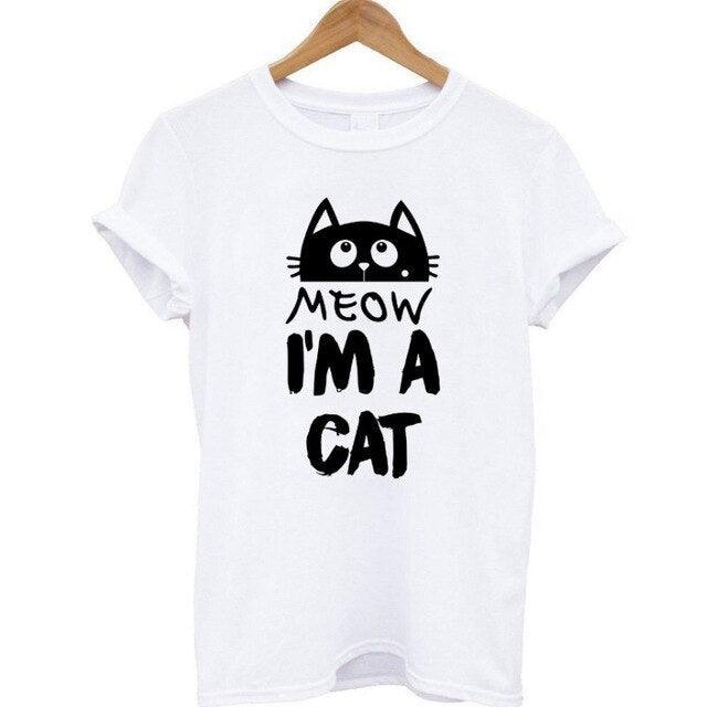 100% Cotton Meow Print Women Cat Casual Funny Shirt Top Tee Hipster T-Shirt The Clothing Company Sydney