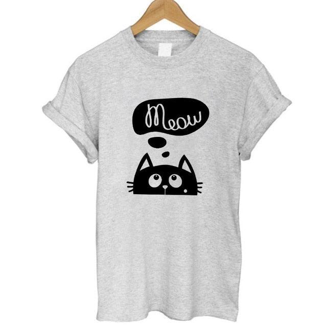 100% Cotton Meow Print Women Cat Casual Funny Shirt Top Tee Hipster T-Shirt The Clothing Company Sydney