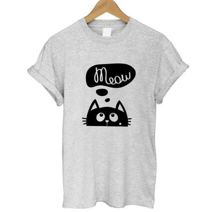 100% Cotton Meow Print Women Cat Casual Funny Shirt Top Tee Hipster T-Shirt The Clothing Company Sydney