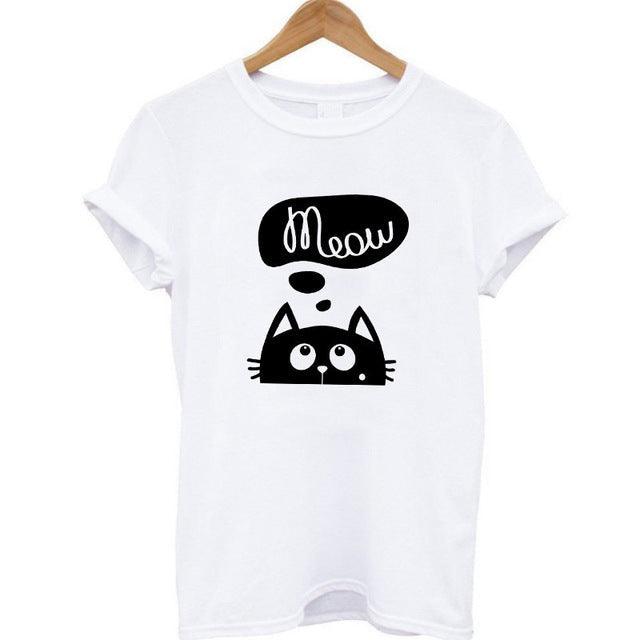 100% Cotton Meow Print Women Cat Casual Funny Shirt Top Tee Hipster T-Shirt The Clothing Company Sydney