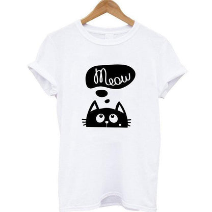 100% Cotton Meow Print Women Cat Casual Funny Shirt Top Tee Hipster T-Shirt The Clothing Company Sydney