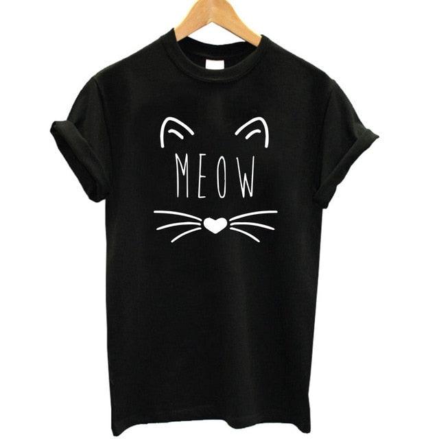 100% Cotton Meow Print Women Cat Casual Funny Shirt Top Tee Hipster T-Shirt The Clothing Company Sydney