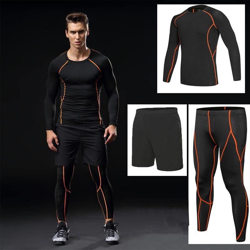 3 Piece Men Gym running sets compression Gym Fitness tight sets sportswear sport basketball jerseys training kit The Clothing Company Sydney