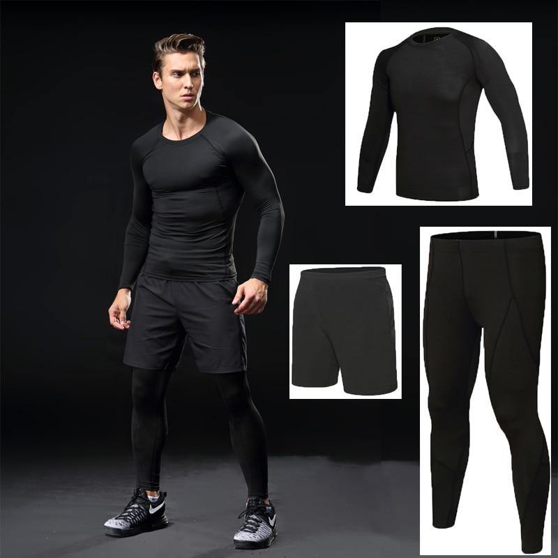3 Piece Men Gym running sets compression Gym Fitness tight sets sportswear sport basketball jerseys training kit The Clothing Company Sydney