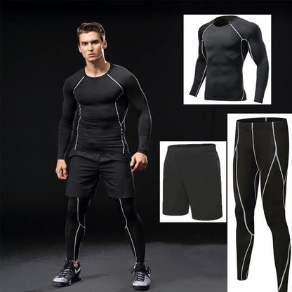 3 Piece Men Gym running sets compression Gym Fitness tight sets sportswear sport basketball jerseys training kit The Clothing Company Sydney