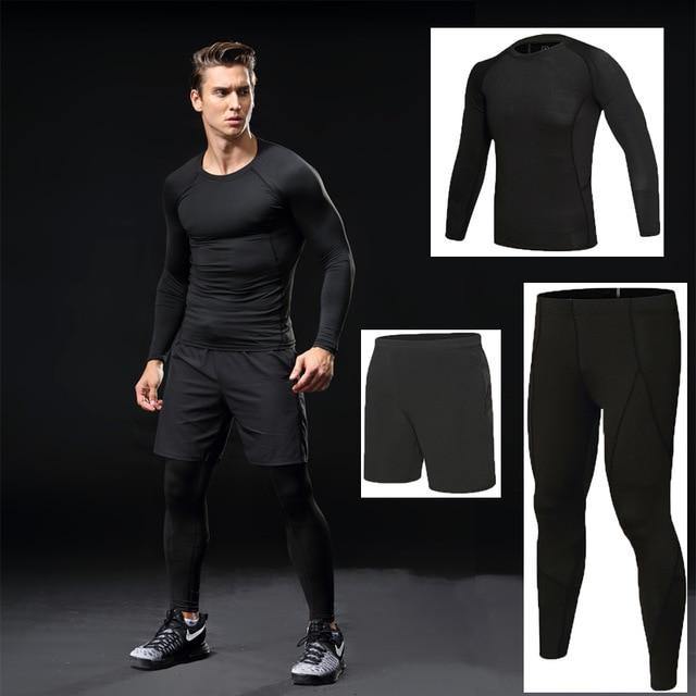 3 Piece Men Gym running sets compression Gym Fitness tight sets sportswear sport basketball jerseys training kit The Clothing Company Sydney