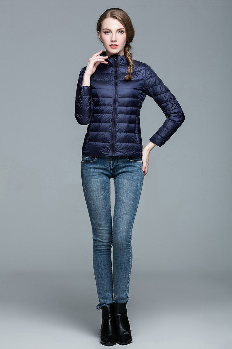 Ladies Stand Collar Duck Down Ultra Light Slim Long Sleeve Parka Puffer Jacket The Clothing Company Sydney