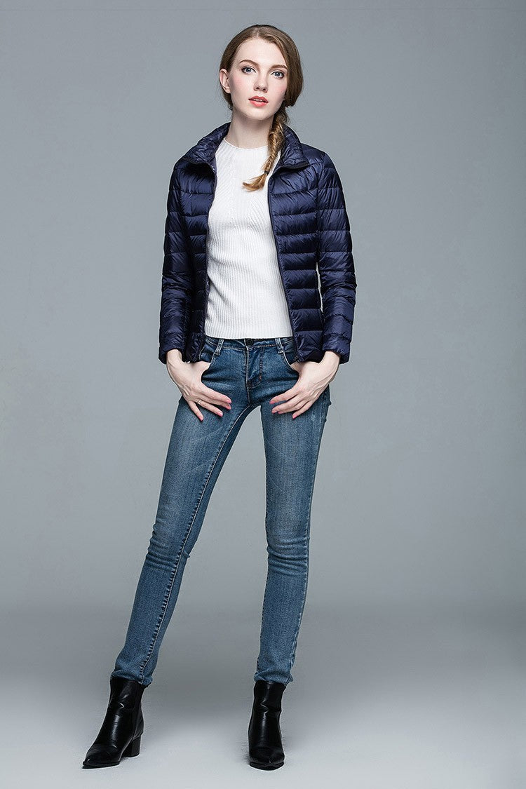 Ladies Stand Collar Duck Down Ultra Light Slim Long Sleeve Parka Puffer Jacket The Clothing Company Sydney