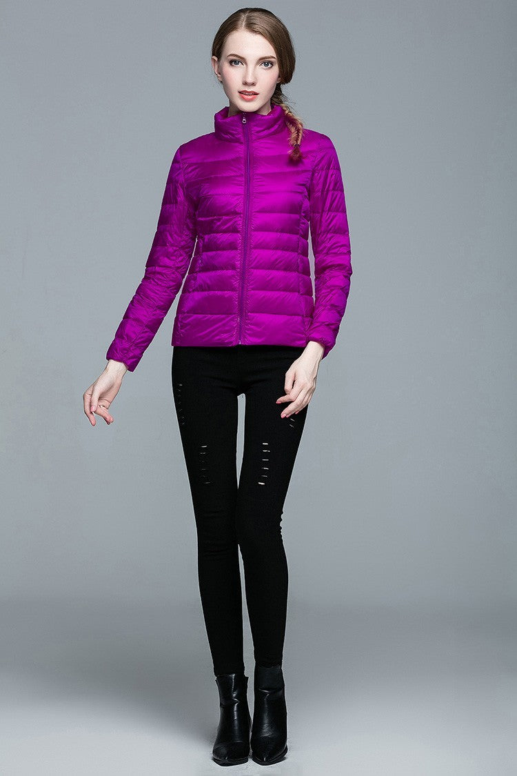Ladies Stand Collar Duck Down Ultra Light Slim Long Sleeve Parka Puffer Jacket The Clothing Company Sydney