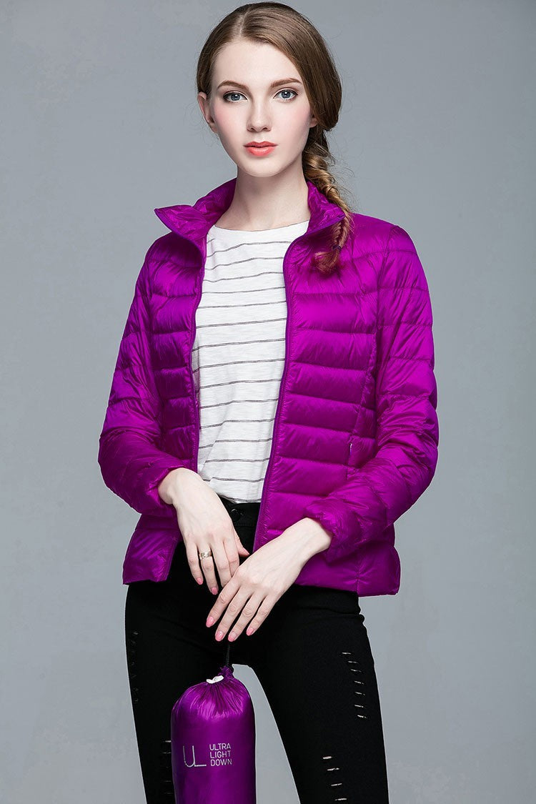 Ladies Stand Collar Duck Down Ultra Light Slim Long Sleeve Parka Puffer Jacket The Clothing Company Sydney