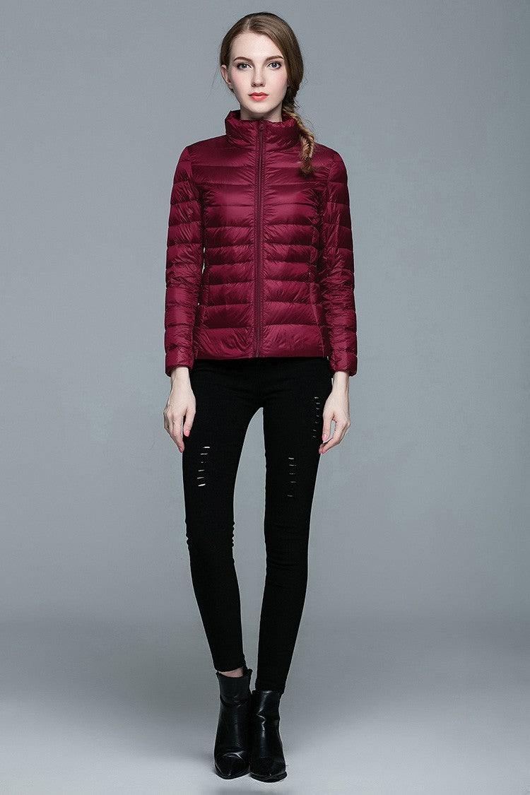Ladies Stand Collar Duck Down Ultra Light Slim Long Sleeve Parka Puffer Jacket The Clothing Company Sydney
