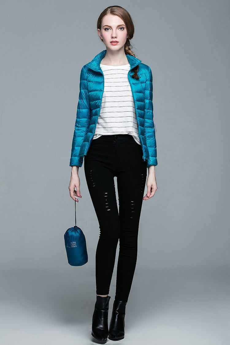 Ladies Stand Collar Duck Down Ultra Light Slim Long Sleeve Parka Puffer Jacket The Clothing Company Sydney