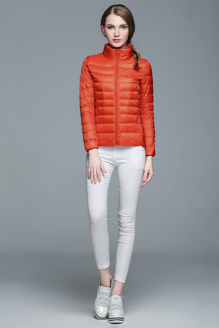 Ladies Stand Collar Duck Down Ultra Light Slim Long Sleeve Parka Puffer Jacket The Clothing Company Sydney