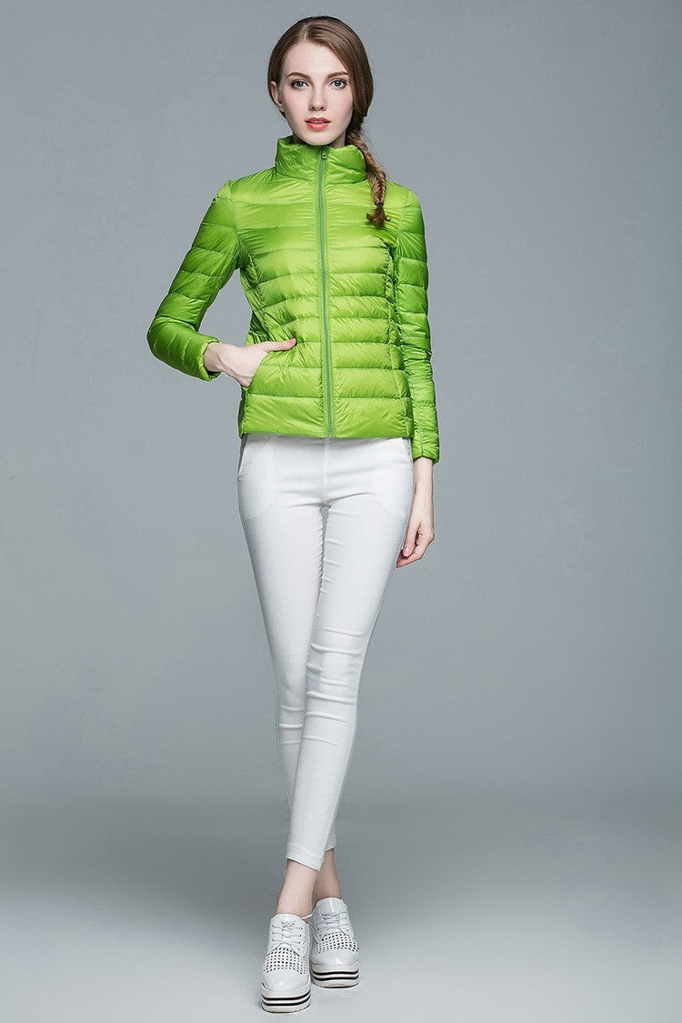 Ladies Stand Collar Duck Down Ultra Light Slim Long Sleeve Parka Puffer Jacket The Clothing Company Sydney