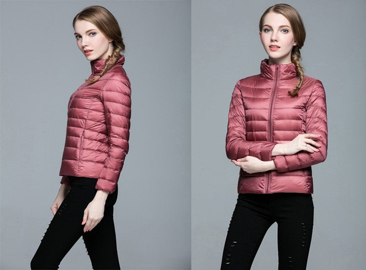 Ladies Stand Collar Duck Down Ultra Light Slim Long Sleeve Parka Puffer Jacket The Clothing Company Sydney