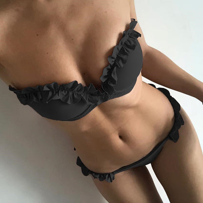 2 Piece Padded Push Up Strapless Ruffle Bra Low Waist Bikini Swimwear Set The Clothing Company Sydney