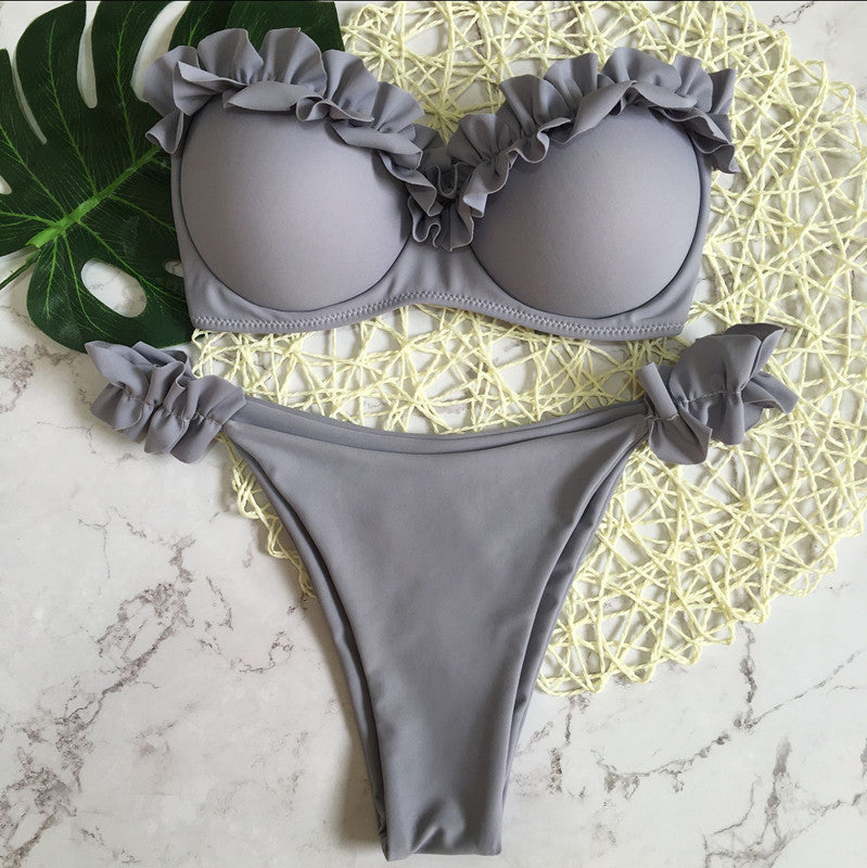 2 Piece Padded Push Up Strapless Ruffle Bra Low Waist Bikini Swimwear Set The Clothing Company Sydney
