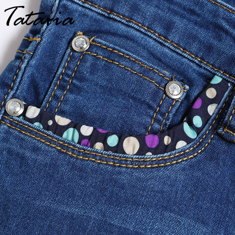 Denim Skinny Capris Pants Stretch Fashion Polka Dot Elastic Knee Length Jeans The Clothing Company Sydney