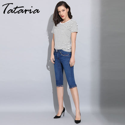 Denim Skinny Capris Pants Stretch Fashion Polka Dot Elastic Knee Length Jeans The Clothing Company Sydney