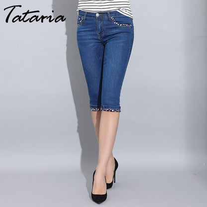 Denim Skinny Capris Pants Stretch Fashion Polka Dot Elastic Knee Length Jeans The Clothing Company Sydney