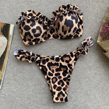 2 Piece Padded Push Up Strapless Ruffle Bra Low Waist Bikini Swimwear Set The Clothing Company Sydney