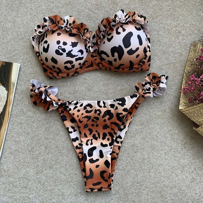 2 Piece Padded Push Up Strapless Ruffle Bra Low Waist Bikini Swimwear Set The Clothing Company Sydney