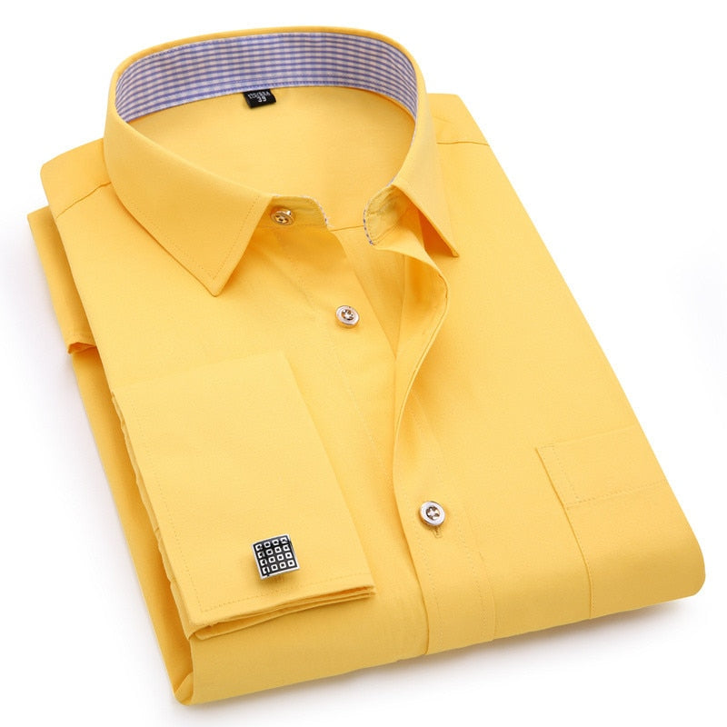 Men's French Cufflinks Long sleeves Shirts Black White Blue Yellow Lapel Male Business Dress shirt Fit Wedding Party Men Clothin The Clothing Company Sydney