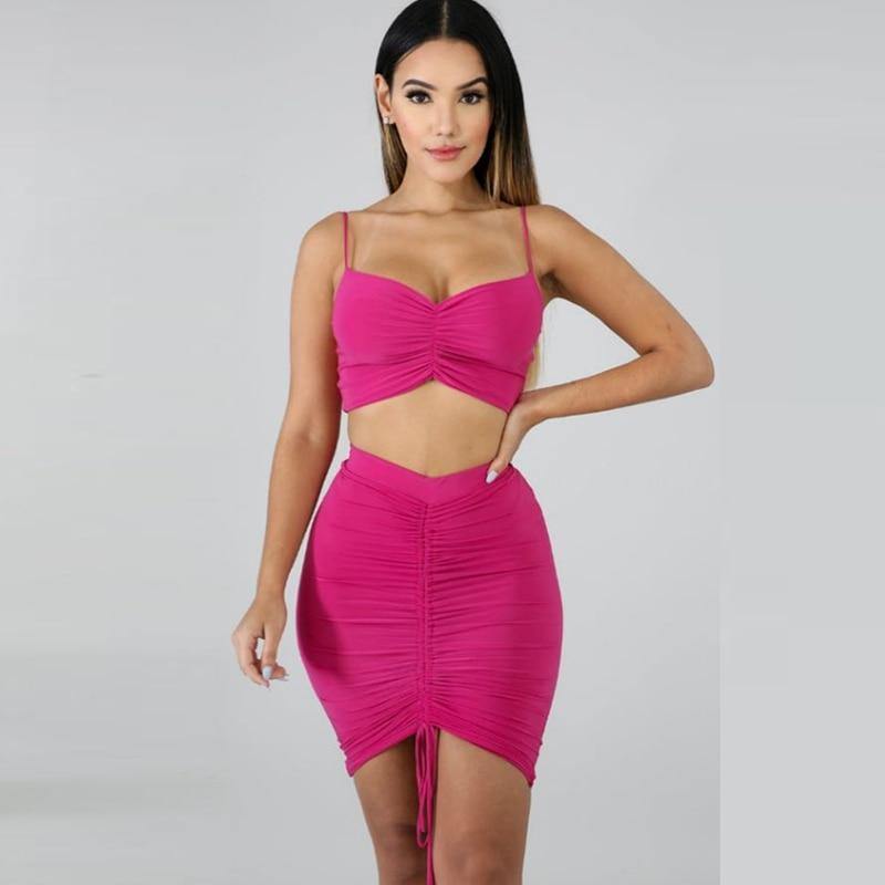 2 Piece Set Women Green Summer Outfits Ruched Tight Sexy Two Piece Set Crop Top And Skirt Set Club Wear Matching Sets The Clothing Company Sydney