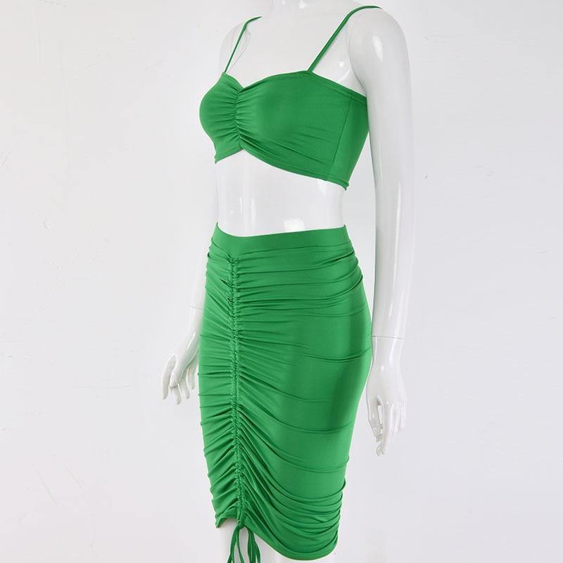 2 Piece Set Women Green Summer Outfits Ruched Tight Sexy Two Piece Set Crop Top And Skirt Set Club Wear Matching Sets The Clothing Company Sydney