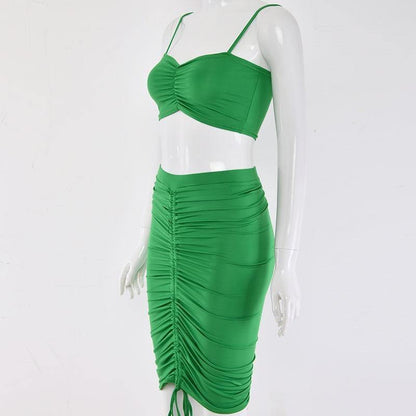 2 Piece Set Women Green Summer Outfits Ruched Tight Sexy Two Piece Set Crop Top And Skirt Set Club Wear Matching Sets The Clothing Company Sydney