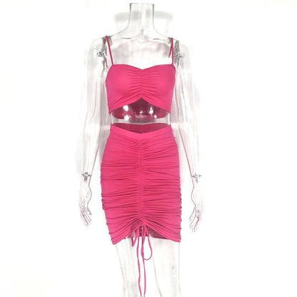 2 Piece Set Women Green Summer Outfits Ruched Tight Sexy Two Piece Set Crop Top And Skirt Set Club Wear Matching Sets The Clothing Company Sydney