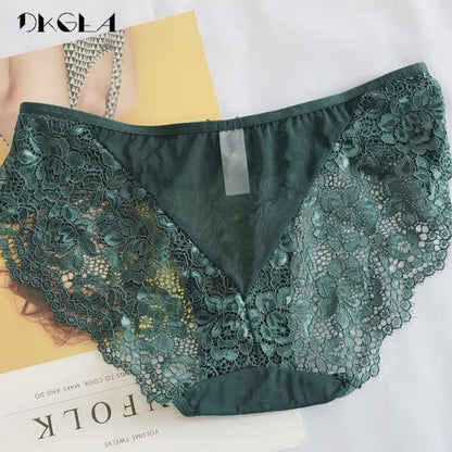 3 Piece Low-rise White+Green+Red wine Underwear Lace Transparent Briefs Hollow Out Embroidery Panty The Clothing Company Sydney
