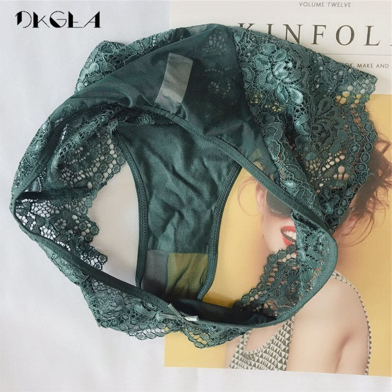 3 Piece Low-rise White+Green+Red wine Underwear Lace Transparent Briefs Hollow Out Embroidery Panty The Clothing Company Sydney