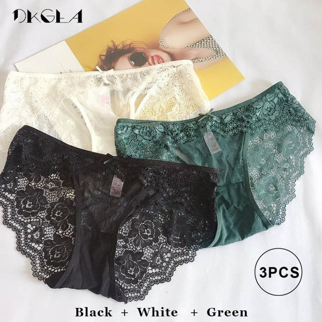3 Piece Low-rise White+Green+Red wine Underwear Lace Transparent Briefs Hollow Out Embroidery Panty The Clothing Company Sydney